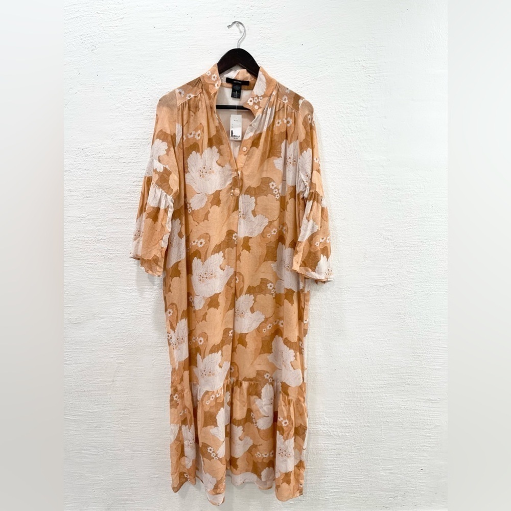 Smythe Floral Trumpet Sleeve Cotton Midi Dress Terracotta - Picture 2 of 5